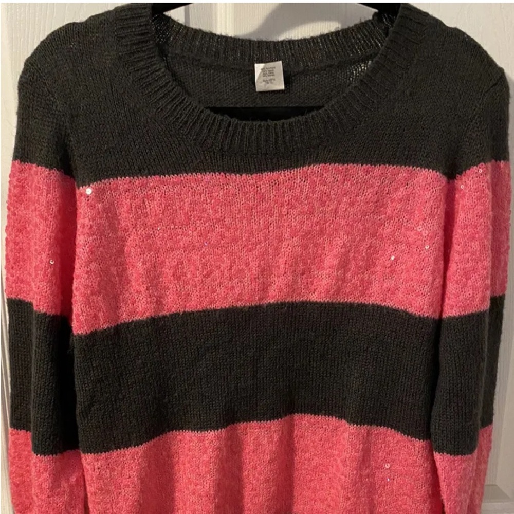 J Crew Women’s Gray and Pink Sequin Wool Blene Sweater